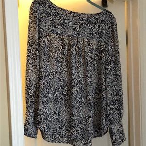 Loft blouse with blue, white and pink design